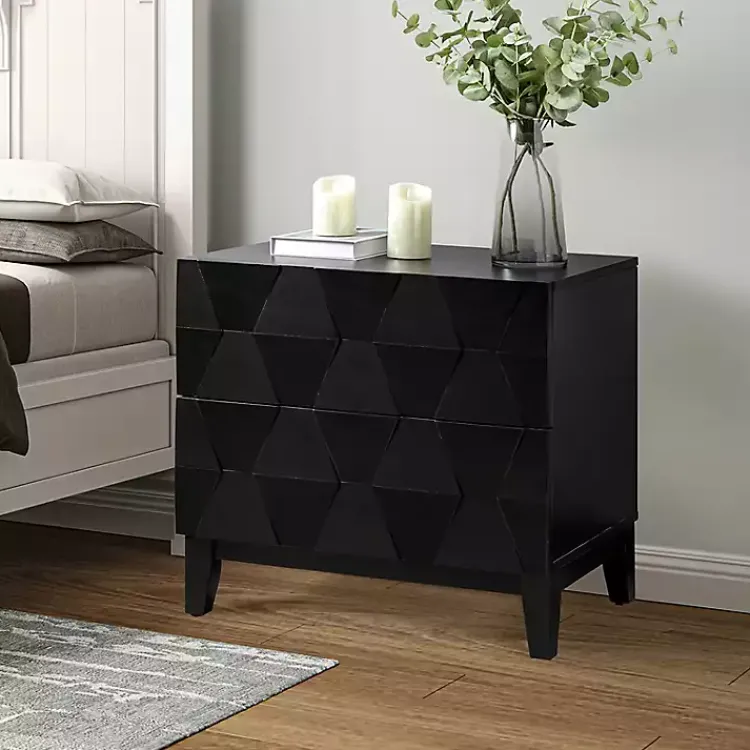 Kirklands Home Nightstands|Geometric 2-Drawer Charging Nightstand Black