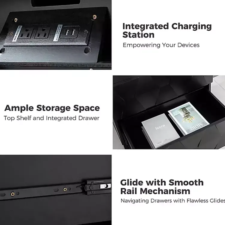 Kirklands Home Nightstands|Geometric 2-Drawer Charging Nightstand Black