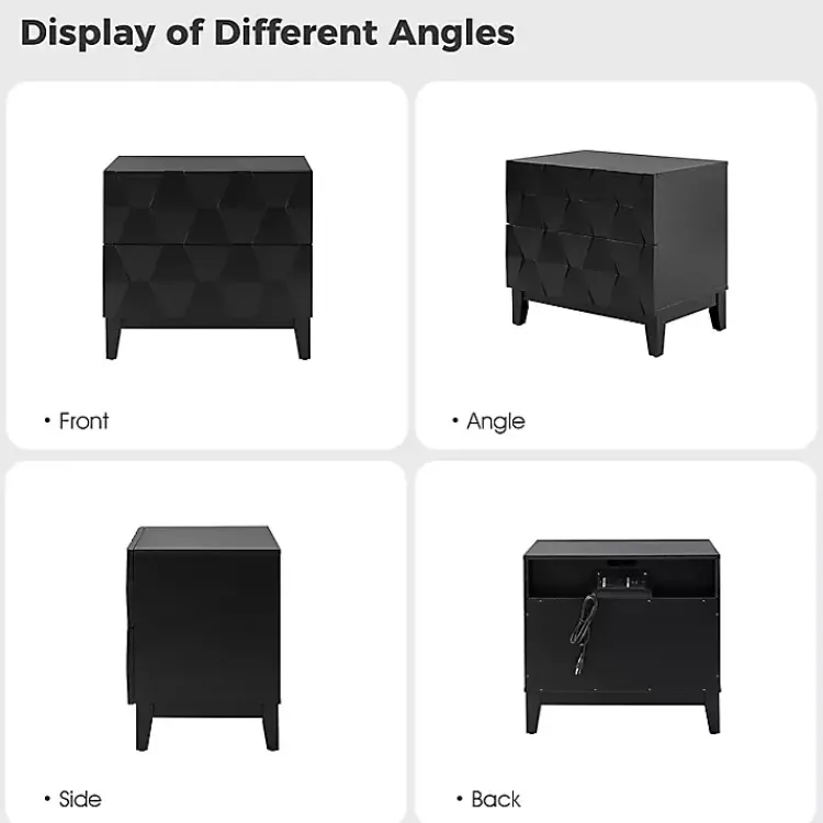 Kirklands Home Nightstands|Geometric 2-Drawer Charging Nightstand Black