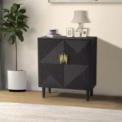 Kirklands Home Cabinets & Sideboards|Geometric Gold Handle Cabinet Black