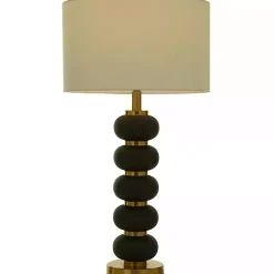 Kirklands Home Table Lamps|Black Gold Metal Spindle Table Lamp Cream