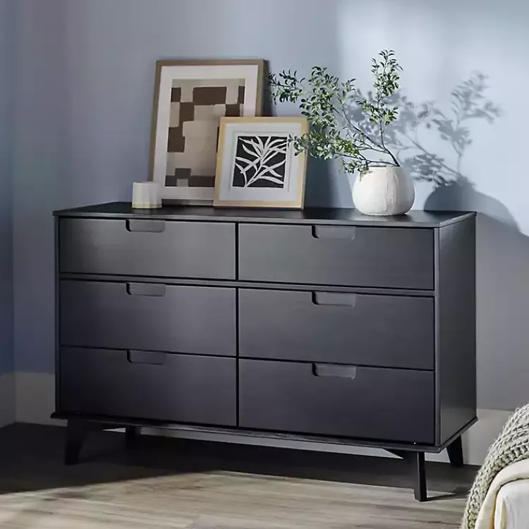 Kirklands Home Dressers & Chests|Grooved Handle 6-Drawer Dresser Black