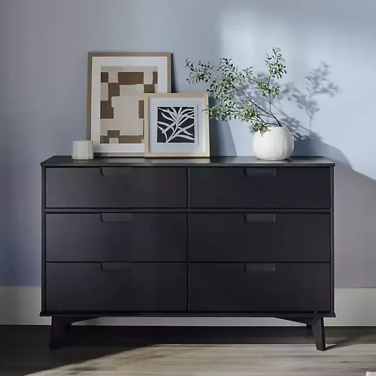 Kirklands Home Dressers & Chests|Grooved Handle 6-Drawer Dresser Black
