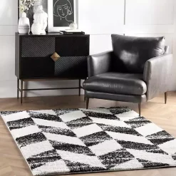 Kirklands Home Area Rugs|Black Herringbone Shag Area Rug, 9x12