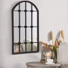 Kirklands Home Decorative Mirrors|Black Iron Arched Windowpane Mirror
