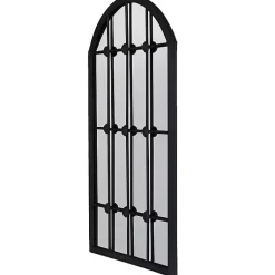 Kirklands Home Decorative Mirrors|Black Iron Arched Windowpane Mirror