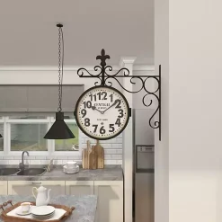 Kirklands Home Clocks|Black Iron Double Sided Scroll Wall Clock