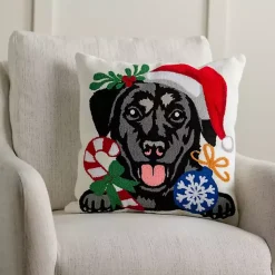 Clearance Black Lab with Santa Hat Christmas Pillow Pillows