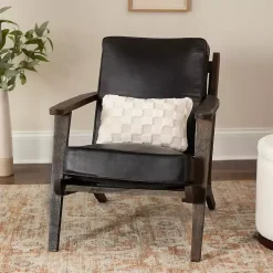 Kirklands Home Accent Chairs|Leather and Wood Accent Chair Black