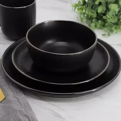 Kirklands Home Dinnerware|Leo Stoneware 16-pc. Dinnerware Set Black