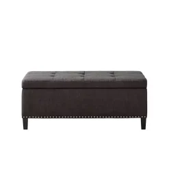 Kirklands Home Benches & Ottomans|Linen Button Tufted Storage Bench Black