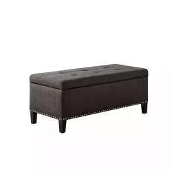 Kirklands Home Benches & Ottomans|Linen Button Tufted Storage Bench Black