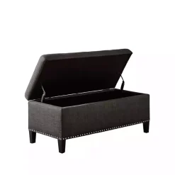 Kirklands Home Benches & Ottomans|Linen Button Tufted Storage Bench Black