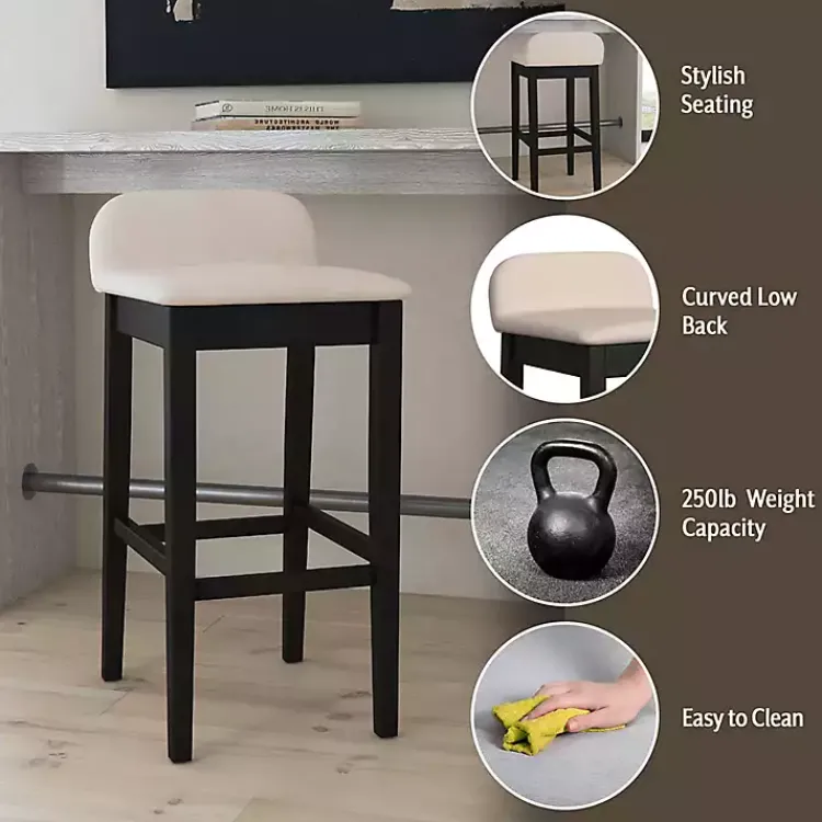 Kirklands Home Bar Stools & Counter Height Stools|Black Lowback Padded Bar Stool