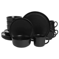 Kirklands Home Dinnerware|Matte Double Line 16-pc. Dinnerware Set Black