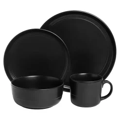 Kirklands Home Dinnerware|Matte Double Line 16-pc. Dinnerware Set Black