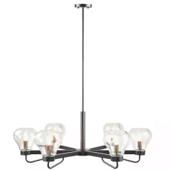 Kirklands Home Chandeliers & Pendant Lighting|Black Metal & Bowl Glass Shade 6-Light Chandelier