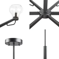 Kirklands Home Chandeliers & Pendant Lighting|Black Metal & Bowl Glass Shade 6-Light Chandelier