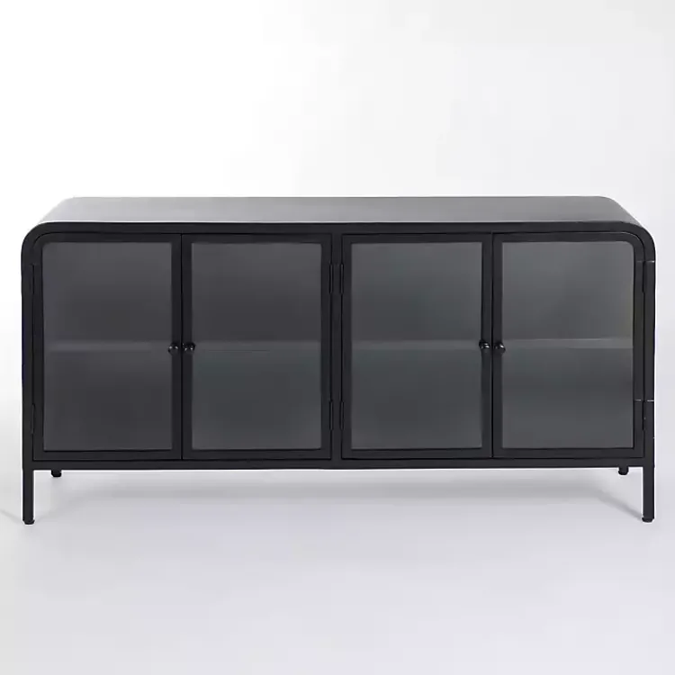 Kirklands Home Cabinets & Sideboards|Metal & Glass 4-Door Bentley Cabinet Black