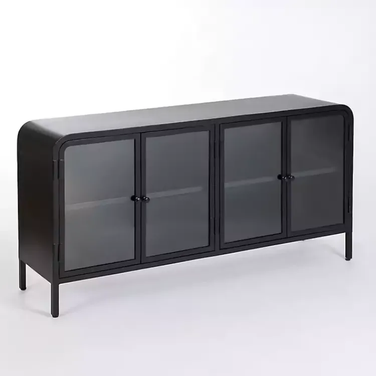 Kirklands Home Cabinets & Sideboards|Metal & Glass 4-Door Bentley Cabinet Black