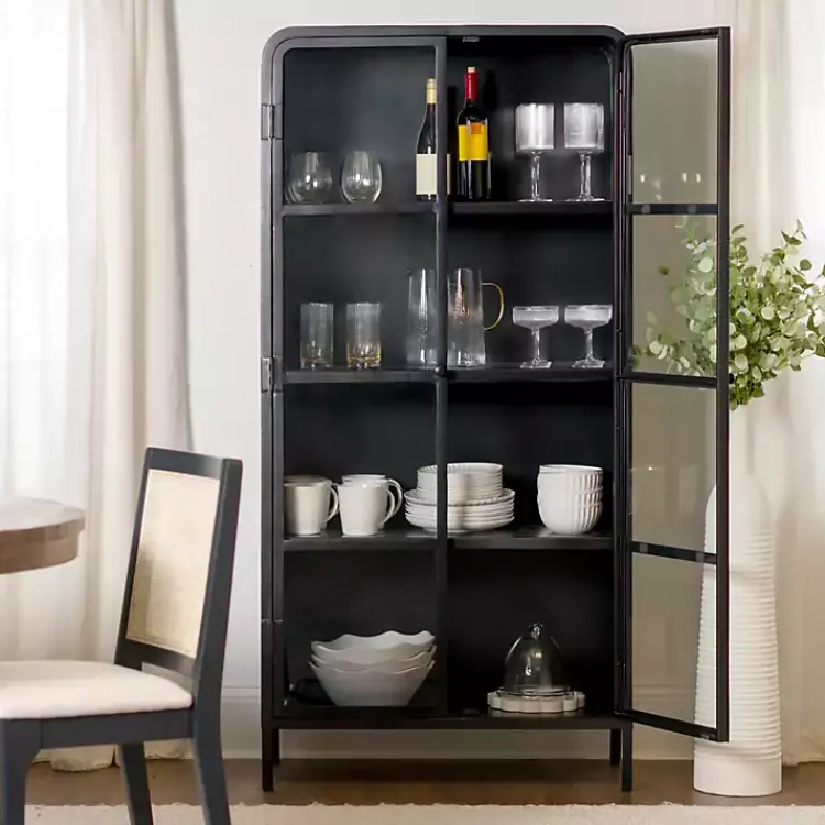 Kirklands Home Cabinets & Sideboards|Metal & Glass 2-Door Bentley Cabinet Black