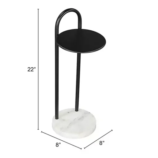 Kirklands Home Accent & End Tables|Black Metal & Marble Loop Accent Table White
