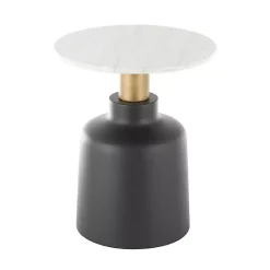 Kirklands Home Accent & End Tables|Black Metal & Marble Pedestal Accent Table White