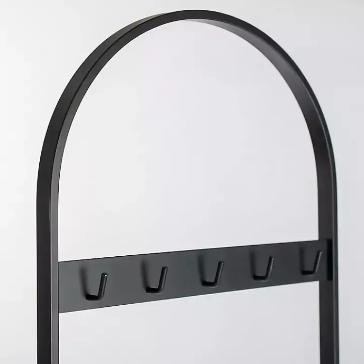 Outlet Metal & Natural Wood Ladder with Hooks Decorative Accents