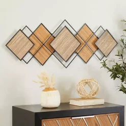 Kirklands Home Wall Plaques|Black Metal and Bamboo Diamond Wall Plaque