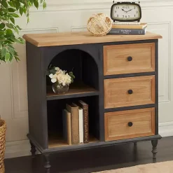 Kirklands Home Cabinets & Sideboards|Black Metal and Brown Wood Storage Cabinet
