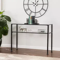 Kirklands Home Console Tables|Metal and Tempered Glass Console Table Black