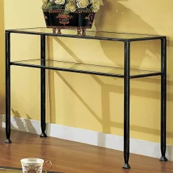 Kirklands Home Console Tables|Metal and Tempered Glass Console Table Black