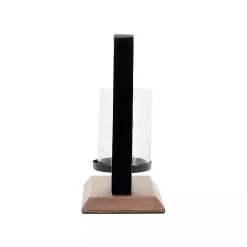 Sale Black Metal and Wood Hurricane Candle Holders