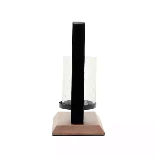 Sale Black Metal and Wood Hurricane Candle Holders