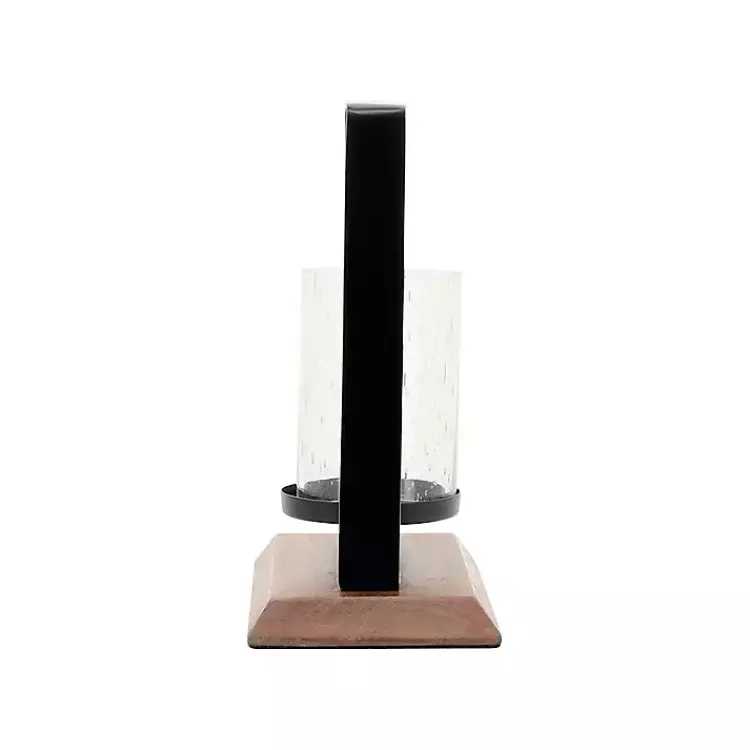 Sale Black Metal and Wood Hurricane Candle Holders