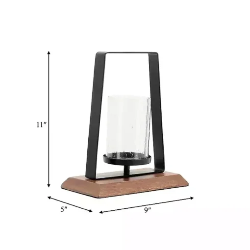 Sale Black Metal and Wood Hurricane Candle Holders