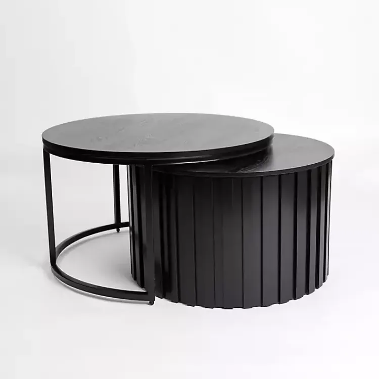 Kirklands Home Coffee Tables|Metal and Wood 2-pc. Storage Nesting Tables Black