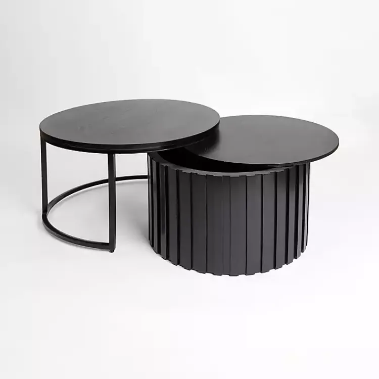 Kirklands Home Coffee Tables|Metal and Wood 2-pc. Storage Nesting Tables Black