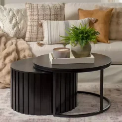 Kirklands Home Coffee Tables|Metal and Wood 2-pc. Storage Nesting Tables Black