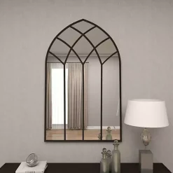 Kirklands Home Decorative Mirrors|Black Metal Arch Framed Mirror