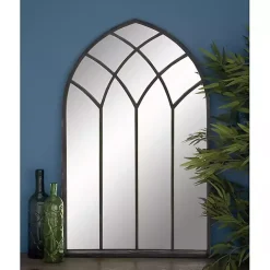Kirklands Home Decorative Mirrors|Black Metal Arch Framed Mirror