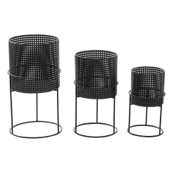 Kirklands Home Planters|Metal Basket Weave Planters, Set of 3 Black