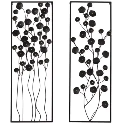 Kirklands Home Wall Plaques|Metal Floral Wall Plaques, Set of 2 Black