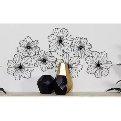 Kirklands Home Wall Plaques|Metal Floral Wire Wall Plaque Black