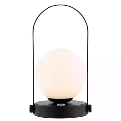 Kirklands Home Table Lamps|Black Metal Glass Globe Cordless Table Lamp White