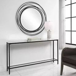 Kirklands Home Console Tables|Metal Glass Top Console Table Black