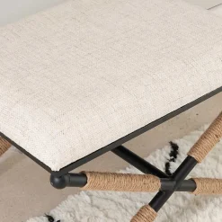 Kirklands Home Benches & Ottomans|Black Metal Legs Bench with Rope Detail White