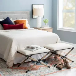 Kirklands Home Benches & Ottomans|Black Metal Legs Bench with Rope Detail White