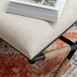 Kirklands Home Benches & Ottomans|Black Metal Legs Bench with Rope Detail White