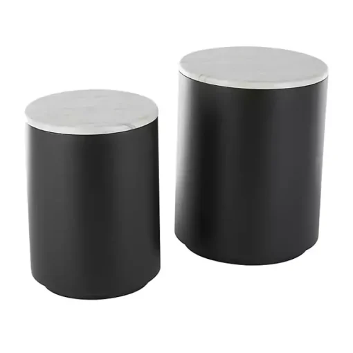 Kirklands Home Accent & End Tables|Black Metal Marble Nesting Accent Tables, Set of 2 White